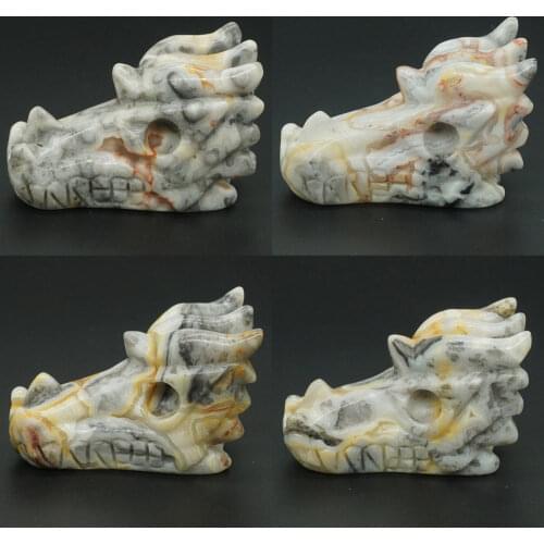 2.5" Natural Gemstone Crazy Agate Dragon Head Skull Crystal Healing Reiki Stone Home Doctor