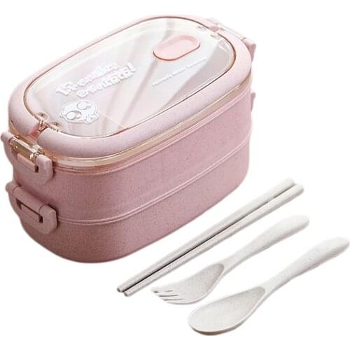 2 Layers Lunch Storage Bento Box Office Picnic Travel With Reusable Cutlery