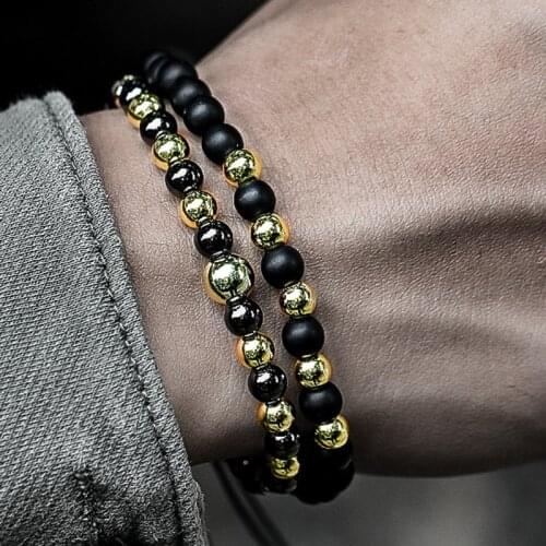 2020 Classic Handmade Matte Round Bead Bracelet For Men Adjustable Braided Macrame Beads Bracelet Men Jewelry Gift