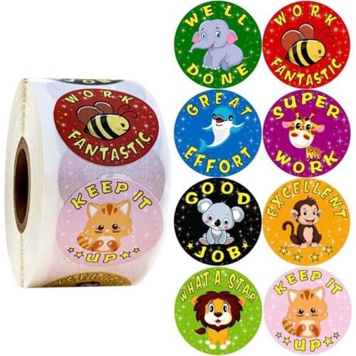 500pcs/roll Cute Cartoon Animal Stickers Diary Scrapbooking Teacher Incentive Reward Sticker Kids Stationery