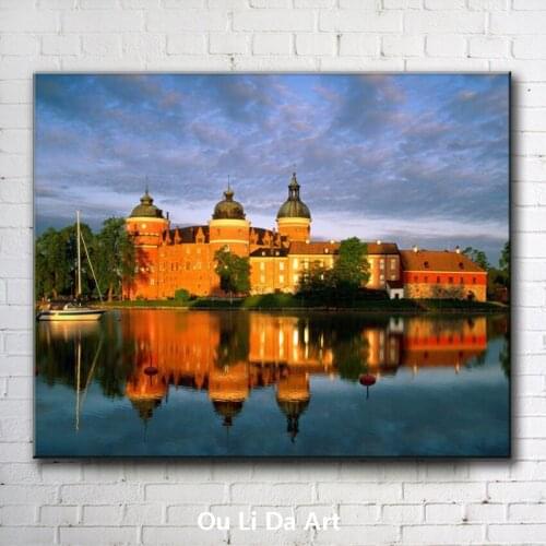 Architecture reflection in the water landscape canvas printings oil painting printed on canvas home wall art decoration picture