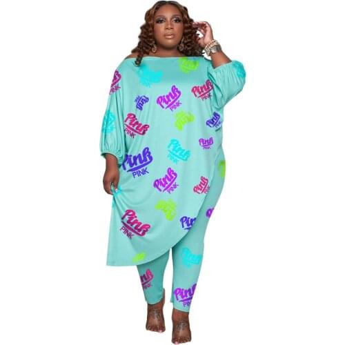 Irregular loose top letter printing two piece fashion women set casual stylish outfit plus size autumn clothes woman wholesale