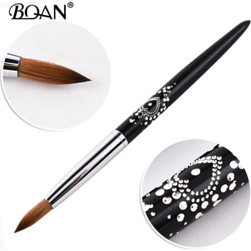 BQAN 1pcs #4#6#8 Nail Art Brush Heart Shape Rhinestone Diamond Metal Acrylic Handle Kolinsky Carving Powder Gel Nail Brush
