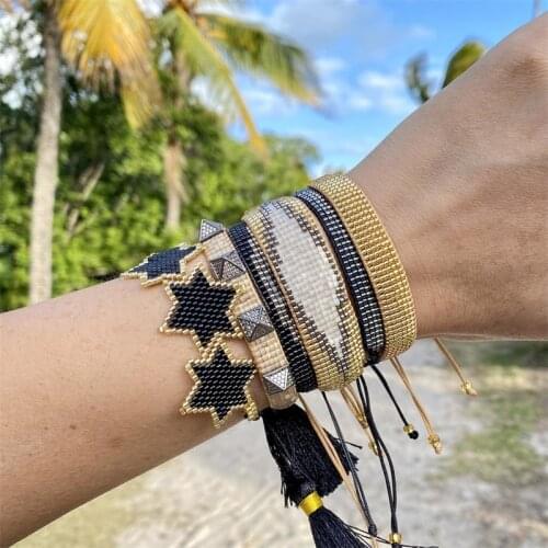 Rttooas Turkey Evil Eye Bracelet Womens Jewelry Trendy Mexican Star Heart-Shaped Jewelry Miyuki Tassel Pulseras Handmade Gift