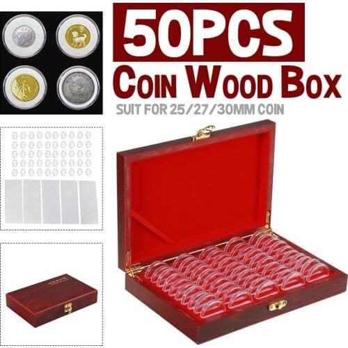 50Pcs Capsules Coin Collectible Wooden Display Storage Box Coins Storage Box