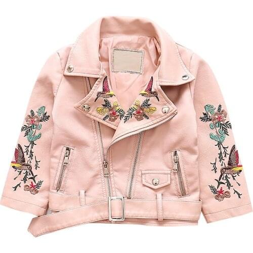 Spring Autumn kids clothes jackets for girls coats and jackets children clothing girls embroidery leather jacket 3 colors 4-14Y