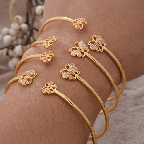 Dubai Bangle 4Pcs/lot Ethiopian Gold Color Cuff Bangles For Women Bride Wedding Butterfly Bracelet African Arab Jewelry