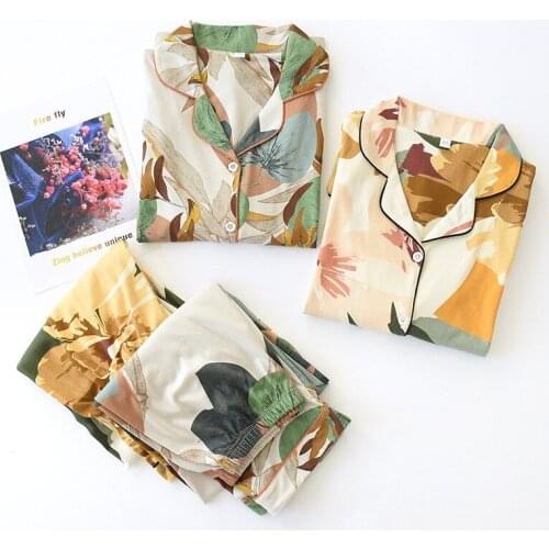 Fdfklak New Design Knitted Cotton Leaf Sleeping Pijamas Womens Pajamas Sleepwear 2020 Spring Autumn Long Sleeve Pyjama Femme