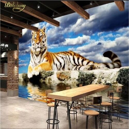 Beibehang Blue sky white clouds tiger Custom Photo Wall Paper 3D Mural living Room KTV Backdrop murals Wallpaper For Walls 3 D