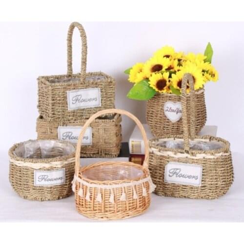 Flower Basket Knitted Basket Creative Handmade European Style Flower Arrangement Green Radish Succulent Willow Wall Hanging