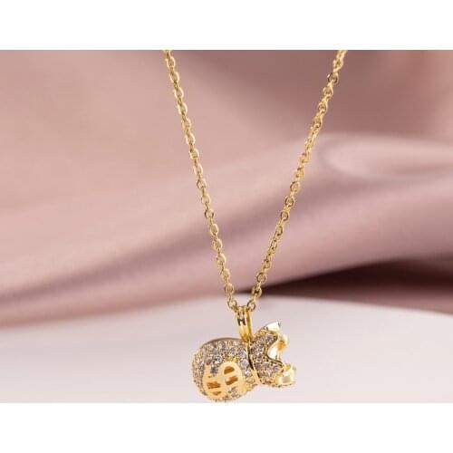 Fashion Purse Zircon Pendant Necklace For Women Girls Copper Charms Stainless steel Chain Choker Jewelry Party Gifts