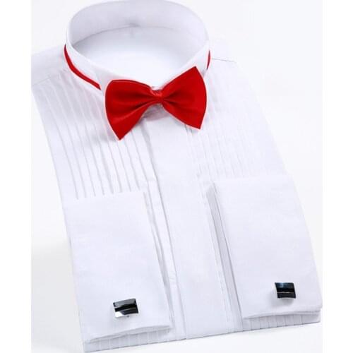 Mens French Cuff Tuxedo Shirt Solid Color Wing Tip Collar Shirt Men Long Sleeve Dress Shirts Formal Wedding Bridegroom Shirt