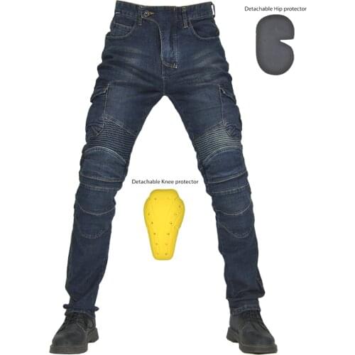Motorcyclist mens jeans protective gear fall-resistant safety riding pants jeans multi-pocket blue motorcycle pants pants