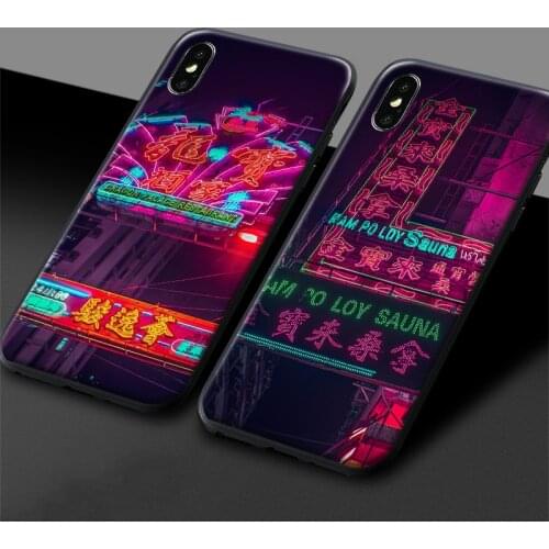 Hong Kong Neon night view soft silicone Phone case cover shell For iPhone 6 6s 7 8 Plus X XR XS 11 Pro Max
