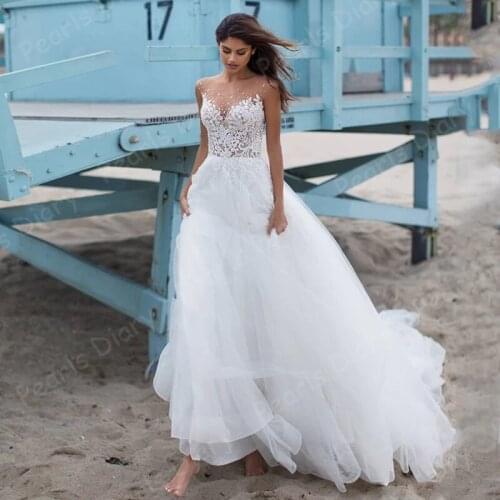 Spaghetti Straps A-line Wedding Dresses Off The Shoulder Applique Bridal Gowns 2021 Robe De Soiree Beach Lace Bride Dresses