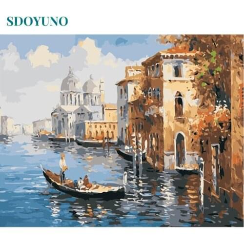SDOYUNO 60x75cm Oil Painting By Numbers Venice DIY Paint By Numbers On Canvas Landscape Frameless Digital Hand Painting Decor Ar
