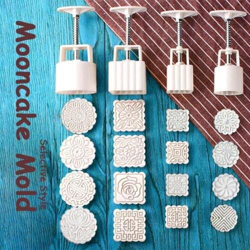 6 Style Round/Square Flower Mooncake Mold Set Mid Autumn Festival DIY Hand Pressure Fondant Moon Cake Mould Kitchen Accessories