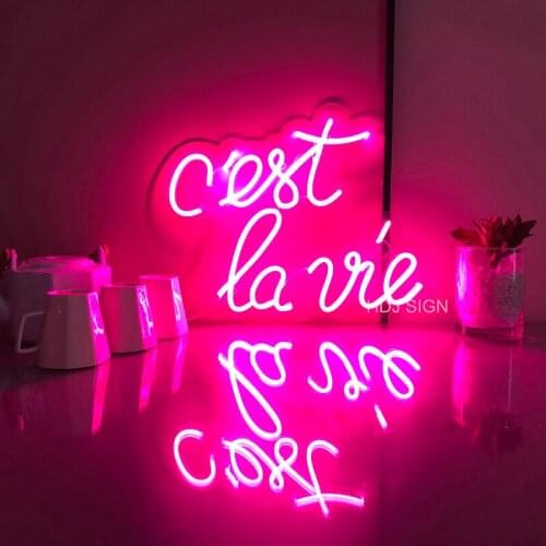 Custom LED Neon Sign Light Letter cest la vie Wall Decor For Home Valentines Day Wedding Party Background Neon Light