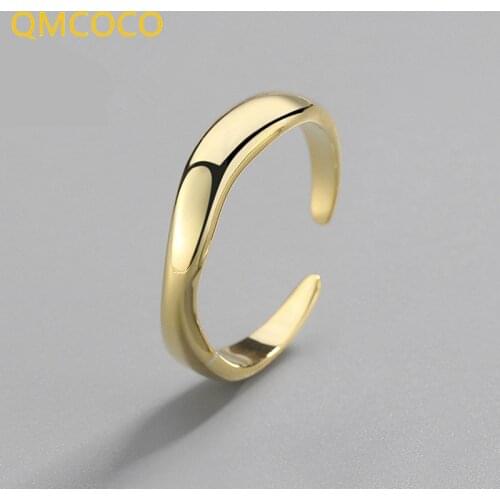 QMCOCO 2021 New 925 Sterling Silver Open Ring for Women Girls INS Simple Geometric Smooth Face Adjustable Woman Ring
