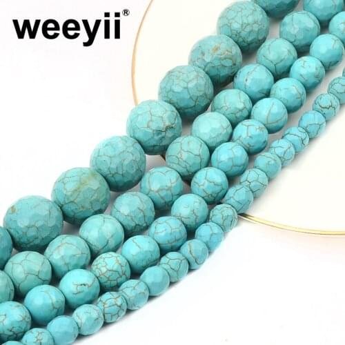 Wholesale Natural Stone Blue Turquoises Round Loose Beads For Jewelry Making DIY Pick Size 4/6/8/10/12mm Accessories