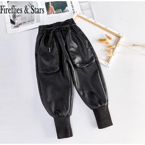 Autumn Winter Girls Pu Pants Baby Trousers Kids Joggers For Children Pants Boys Harem Bottoms New Faux Leather Velvet 3 To 9 Yrs