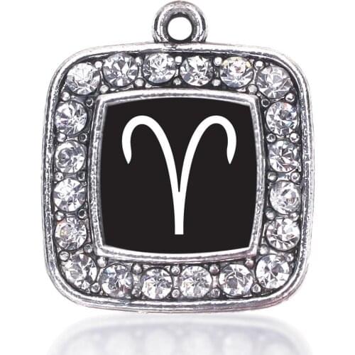 ARIES ZODIAC SQUARE CHARM ANTIQUE SILVER PLATED JEWELRY