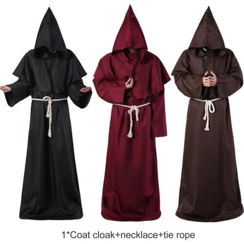 3Pcs/Set Oversized Adult Halloween Velvet Cloak Cape Hooded Medieval Costume Witch Wicca Vampire Halloween Costume Dress Coats