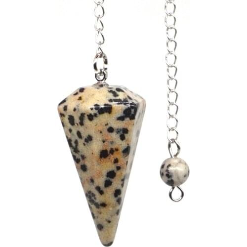 Natural Gemstone Dalmation Jasper Bonded Pendulum Healing Crystal Reiki Dowsing Energy Chakra Tool