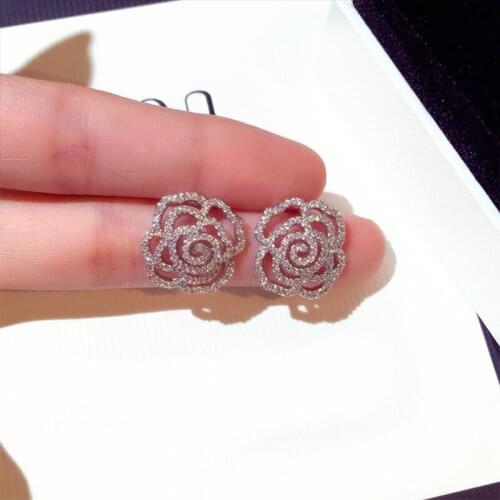 925 Sterling Silver Simple Hollow Rose Stud Earrings High Quality Woman Fashion Jewelry New Crystal Zircon Hot Sale Earrings