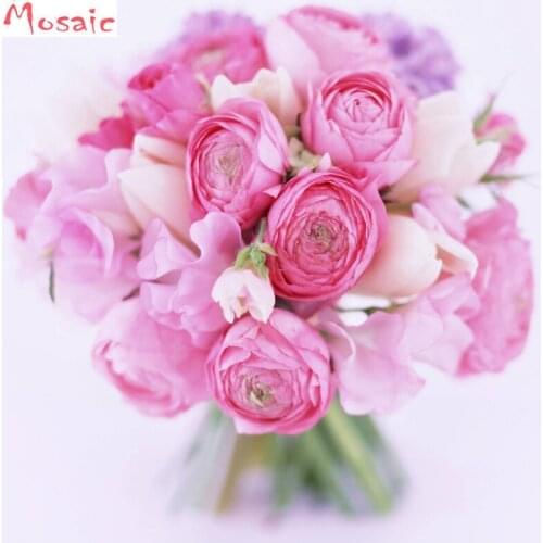 Pink Peony Flower Vase 5D DIY Diamond Painting Still Life Cross Stitch Diamond Embroidery Mosaic Diamond Wall Sticker Home Decor