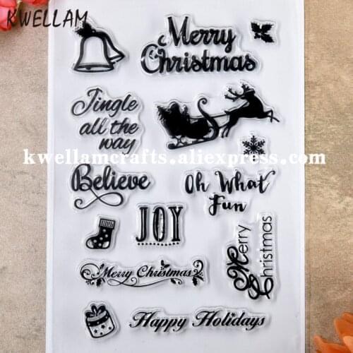 Merry Christmas JOY Happy Holidays Jingle Bell Scrapbooking DIY rubber stamps clear stamps transparent stamp 11x16cm KW8101314