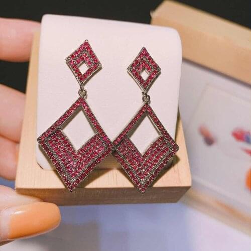 HIBRIDE Top Quality Geometric Design Cubic Zirconia Drop Earrings Brincos White Gold Color Wedding Earring Bijoux E-655