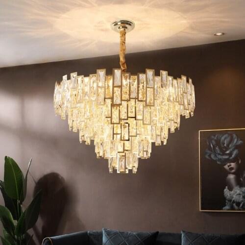 Modern Luxury Gold Crystal Led Pendant Lights Lustre Villa Bedroom Living Dining Room Indoor Lighting Lamp Hanging Light Fixture