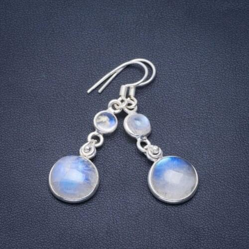 Natural Rainbow Moonstone Handmade Unique 925 Sterling Silver Earrings 1.75" B2471