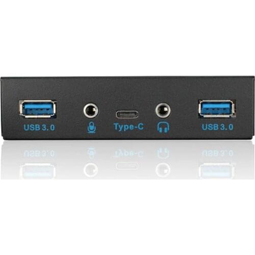 Internal USB 3.1 Gen 1 Type C + 2 x USB 3.0 Port Hub Front Panel w/ HD Audio Mic Jack for Desktop PC Case 3.5" Floppy Bay Mount