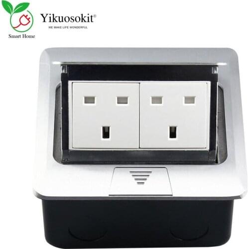 High Quality 2 Ways UK Sockets Aluminum Panel Pop Up Hidden Ground Power Socket Electrical Floor Outlet CE Rohs