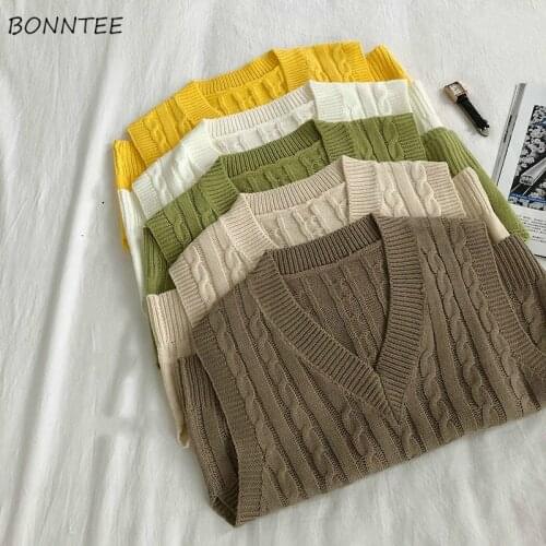 Sweater Vest Women Chic College 5 Colors Solid Simple Lovely Autumn Korean Crop Knitwear Trendy All-match Daily Womens Sweaters