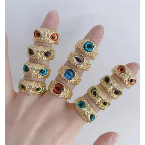 2021 Punk Vintage Cute Simple Design Owl Rings for Women Fashion Jewelry Metal Colorful Crystal Eye Ring Female Adjustable Ring