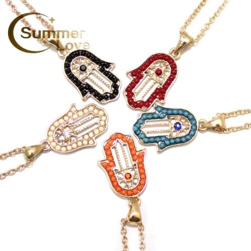 The Hamsa Hand Lucky Necklace Gold Color Chain Fatima Hand Pendnat Necklace Women Fatima Hand Pendants For Women Choker