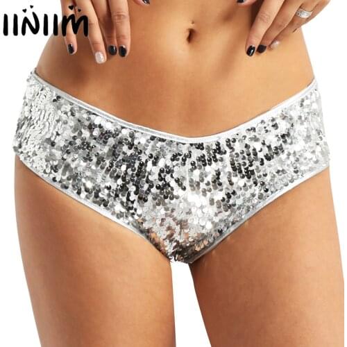 Women Lingerie Sexy Low Waist Bikini Briefs Micro String Slip Underwear Glitter Sequins Booty Shorts Festival Party Rave Panties