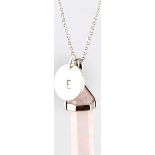 New Hexagonal Column Quartz Women Necklace Wicca Pentagram Pendant Fashion Natural Stone Pink Initial Letter Crystal Necklace