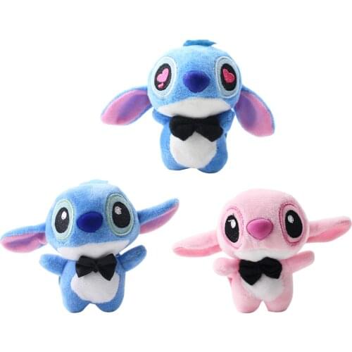 10pcs/set 8cm Lilo and Stitch Plush Doll Keychains Big Eyes Pink Style Soft Stuffed Plush Toys Pendant