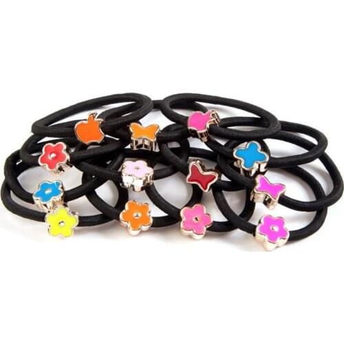 10Pcs/Lot Girl Elastic Hair Bands Solid Gold Beads Circle Black Candy Color Scrunchy Polyester Rope Hair Accessories for Women