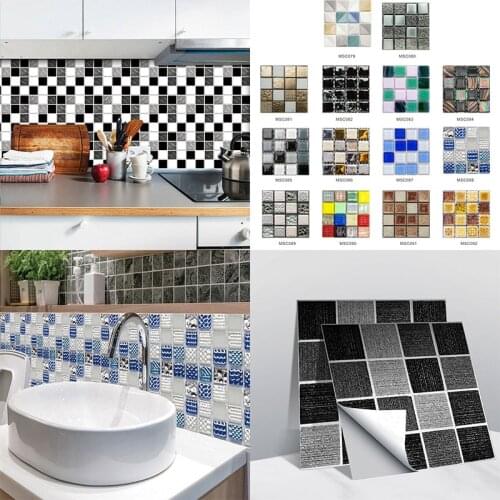 10pcs Flat Simulation Mosaic Tiles Wall Sticker Transfers 3D Printed Covers For Kitchen Cupboard Wallpaper Waterproof Wallpape