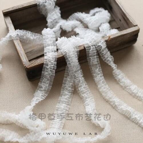 2M White Pleated Mesh Lace Trims Fabric Ribbon for Wedding Dress DIY Craft Skirt Collar Applique Folded Sewing Material 2.5cm