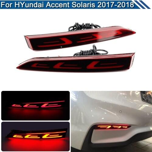2Pcs LED Rear Bumper Reflector Lamp Red Driving Light With Brake Light For Hyundai Accent Solaris 2017 2018