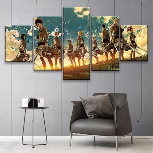 Anime Attack On Titan 5 piece Wall Art Canvas Print posters Paintings Painting For Living Room Home Decor Pictures
