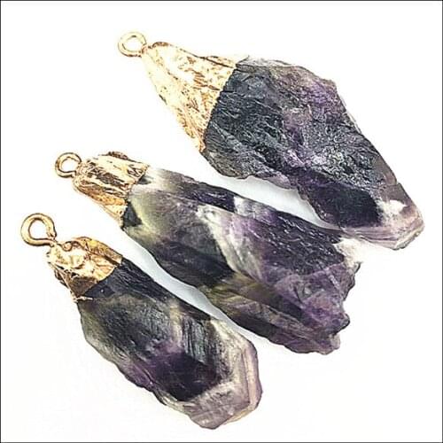 5pcs rough amethysts stone pendants with plated nature semi precious stone beads accessories 25-35mm