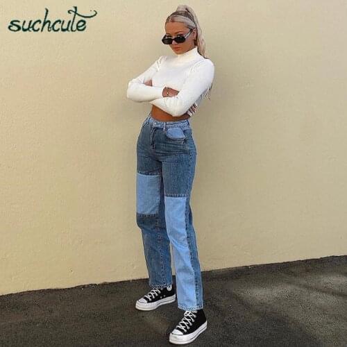 SUCHCUTE E-girl Womens jeans Baggy Y2K high waist Straight pants denim trousers 2020 fashion streetwear boyfriend Joggers 90s