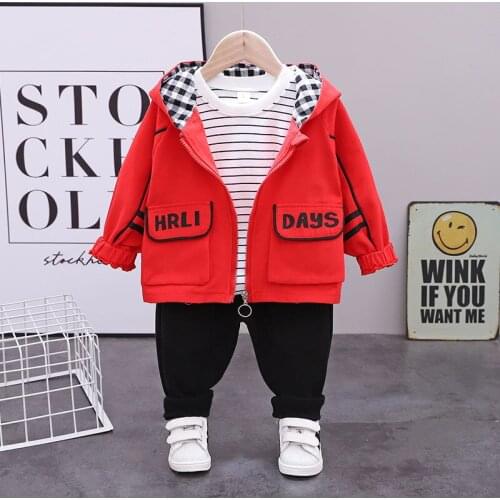 Autumn Children Boys Girls Cotton Clothing Sets Baby Double pocket Hoodies T-shirt Pants 3Pcs/Sets Fashion Toddler Tracksuits